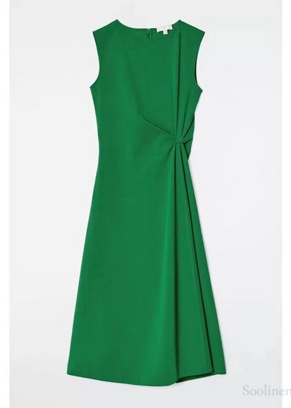 Diy Green Asymmetrical Wrinkled Cotton Dress Sleeveless