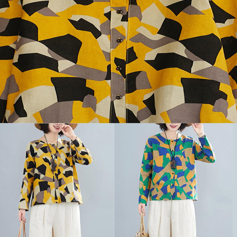 Diy Green Geometric Clothes for O Neck Button Down Clothing Tops