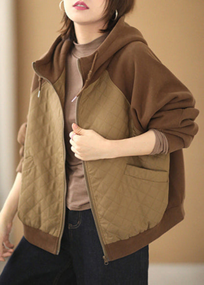 Diy Green Hooded Patchwork Cotton Sweatshirt Coats Spring