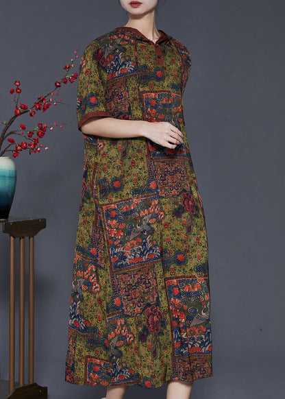Diy Green Hooded Print Silk Dresses Summer