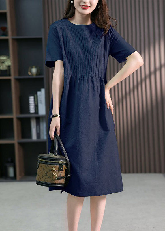 Diy Green O-neck Wrinkled Linen Maxi Dress Short Sleeve