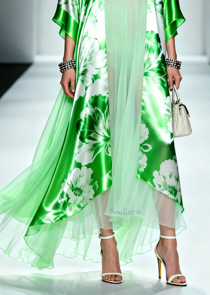 Diy Green Oversized Patchwork Chiffon Fake Two Piece Dresses Summer