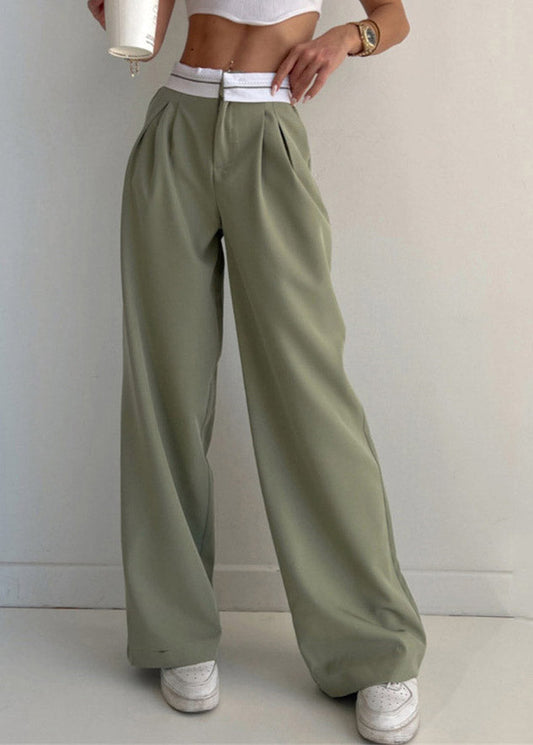 Diy Green Patchwork Elastic Waist Wide Leg Pants Summer