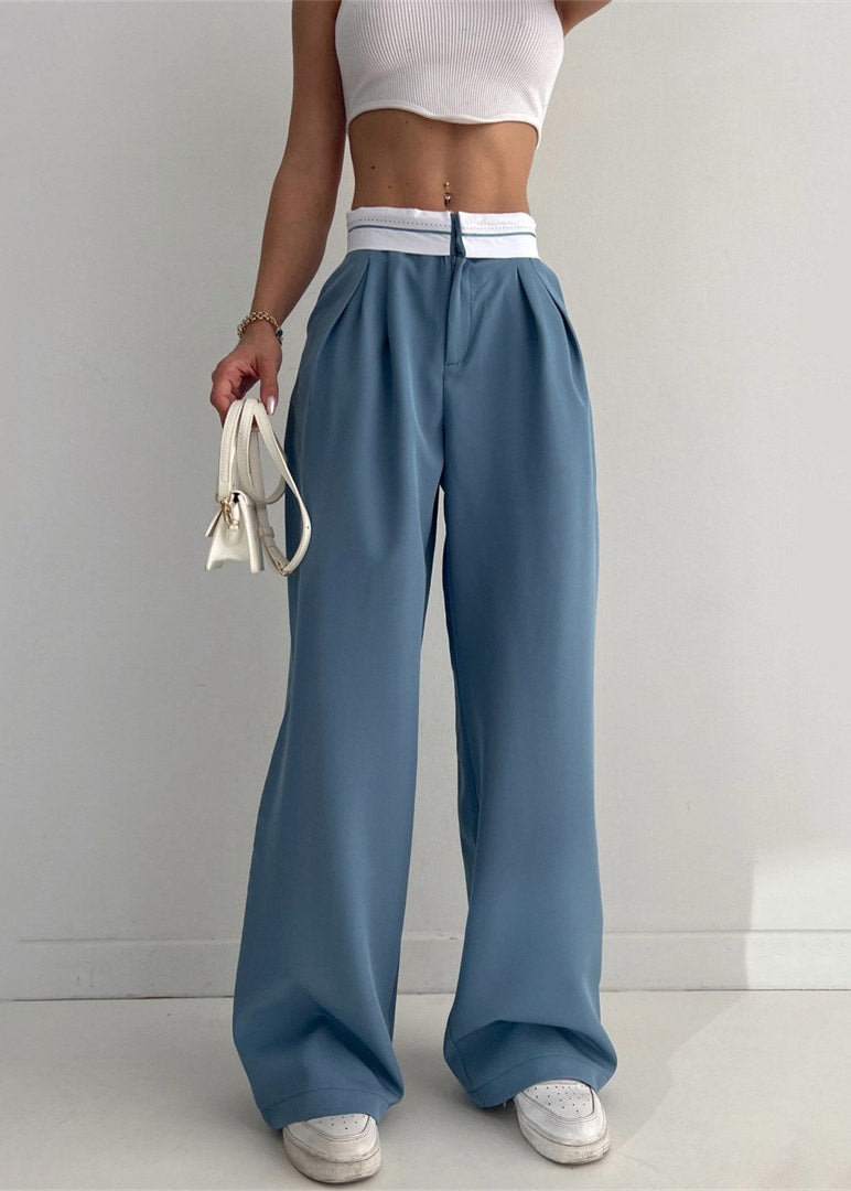 Diy Green Patchwork Elastic Waist Wide Leg Pants Summer