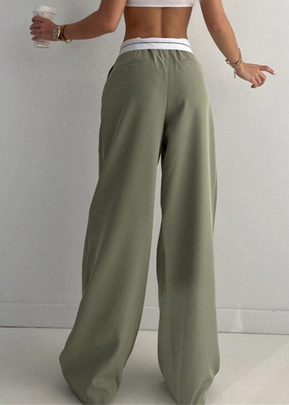Diy Green Patchwork Elastic Waist Wide Leg Pants Summer