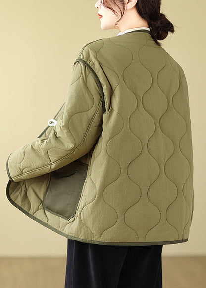 Diy Green Pockets Horn Button Fine Cotton Filled Jackets Winter
