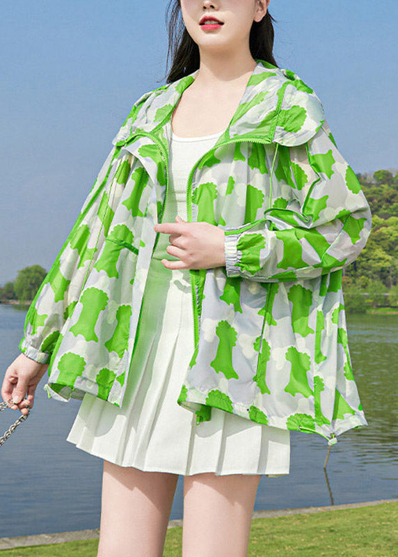 Diy Green Print Hooded Upf 50+ Coat Jacket Spring