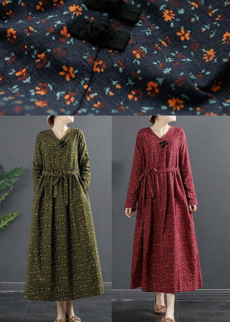 Diy Green Print Quilting Clothes V Neck Maxi Dresses