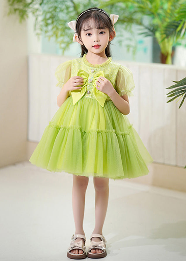 Diy Green Ruffled Patchwork Tulle Kids Dress Summer