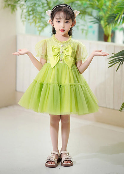 Diy Green Ruffled Patchwork Tulle Kids Dress Summer
