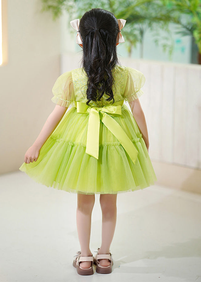 Diy Green Ruffled Patchwork Tulle Kids Dress Summer