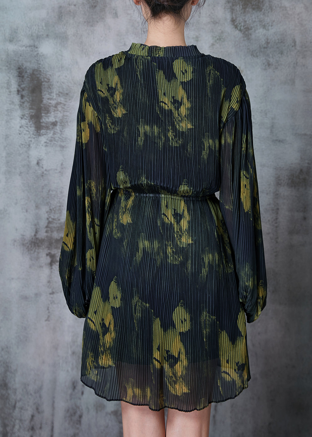 Diy Green Tie Dye Ruffled Chiffon Work Dress Spring