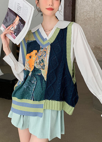 Diy Green V Neck Jacquard Cozy Fall Knit Vest