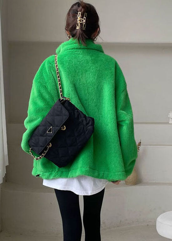 Diy Green Zip Up Mink Velvet Thick Winter Outwear