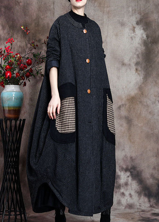 Diy Grey Asymmetrical Striped Woolen Coats Winter