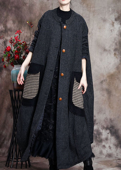 Diy Grey Asymmetrical Striped Woolen Coats Winter