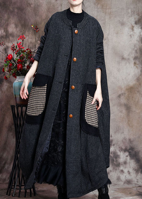 Diy Grey Asymmetrical Striped Woolen Coats Winter