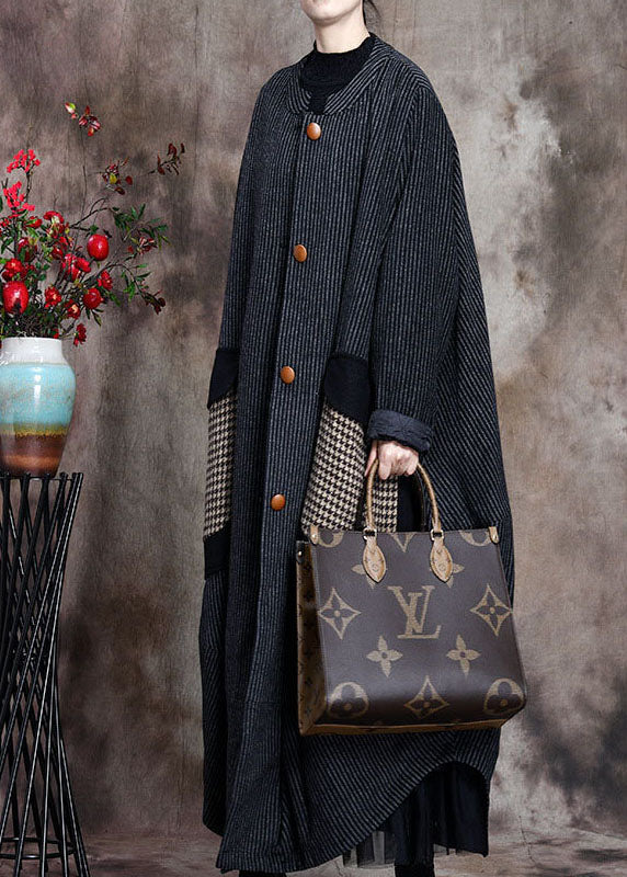 Diy Grey Asymmetrical Striped Woolen Coats Winter