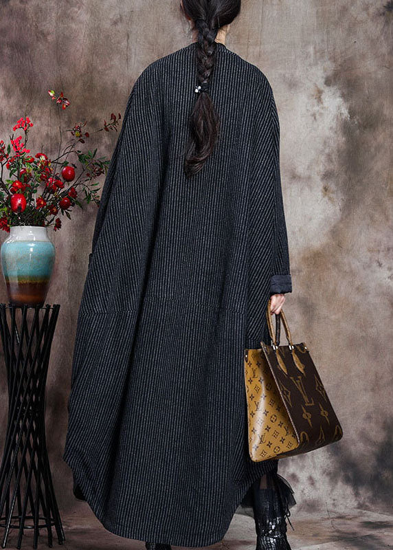 Diy Grey Asymmetrical Striped Woolen Coats Winter