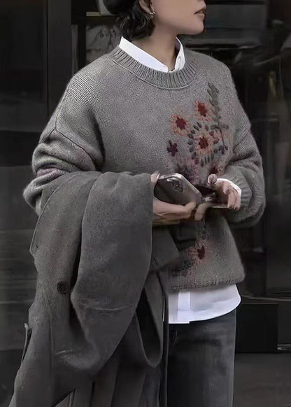Diy Grey O Neck Thick Knit Sweater Tops Fall