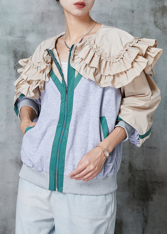 Diy Grey Ruffled Patchwork Cotton Jackets Spring