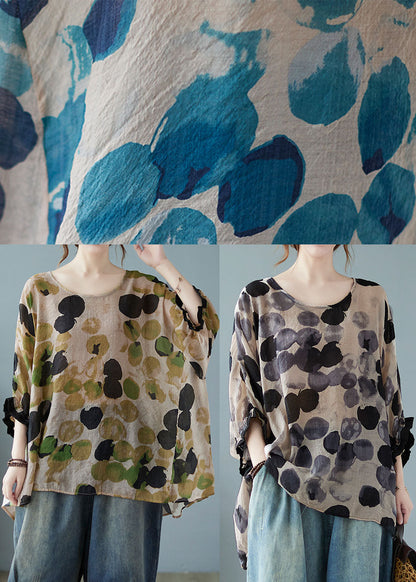 Diy Grey Ruffled Print Shirt Tops Half Sleeve