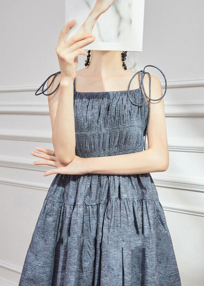 Diy Grey Wrinkled Silm Fit Cotton Mini Dress Summer