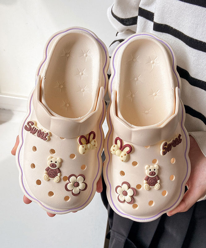 Diy Hollow Out Splicing White Beach Slide Sandals