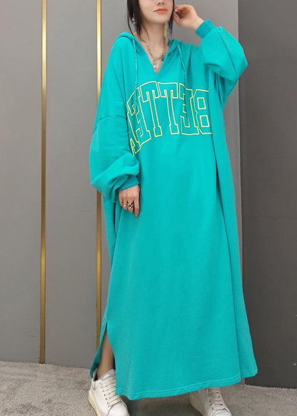 Diy Hooded Side Open Spring Quilting Clothes Yellow Letter Long Dresses