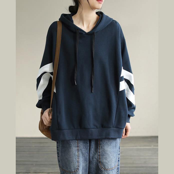 DIY Hooded cotton Spring Linen Tops women blouses design Navy shirt