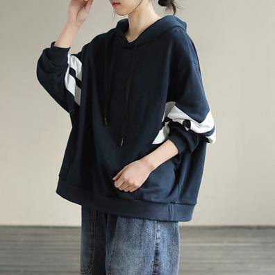 DIY Hooded cotton Spring Linen Tops women blouses design Navy shirt