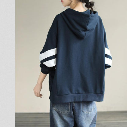 DIY Hooded cotton Spring Linen Tops women blouses design Navy shirt