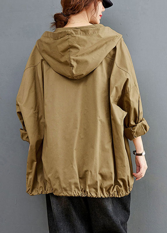 Diy Khaki Button Pockets Loose Fall Long Sleeve Coat
