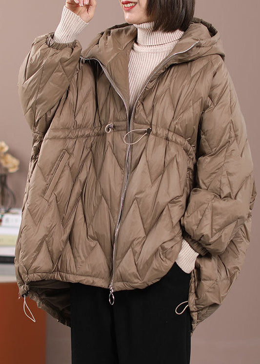 Diy Khaki Cinched Pockets Cotton Blend Winter Down Coat