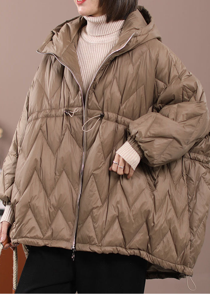 Diy Khaki Cinched Pockets Cotton Blend Winter Down Coat