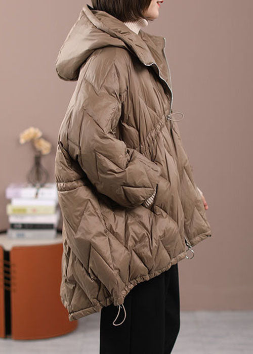 Diy Khaki Cinched Pockets Cotton Blend Winter Down Coat