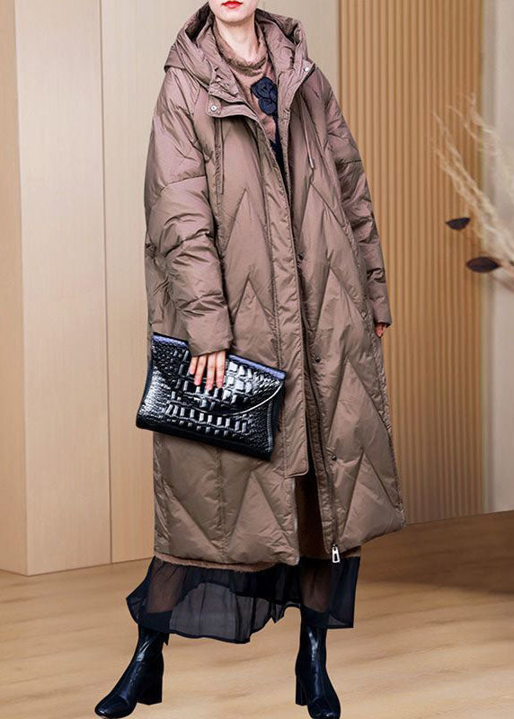 Diy Khaki Hooded Drawstring Oversized Duck Down Down Coat Winter