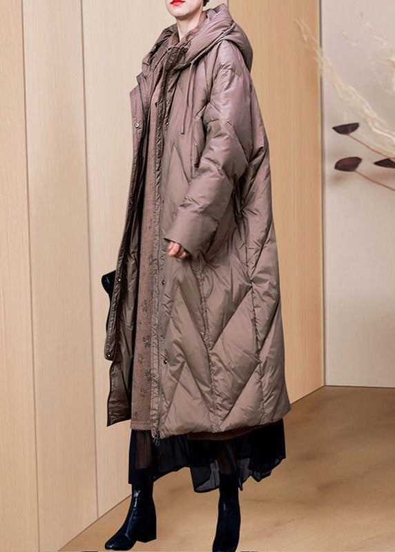 Diy Khaki Hooded Drawstring Oversized Duck Down Down Coat Winter