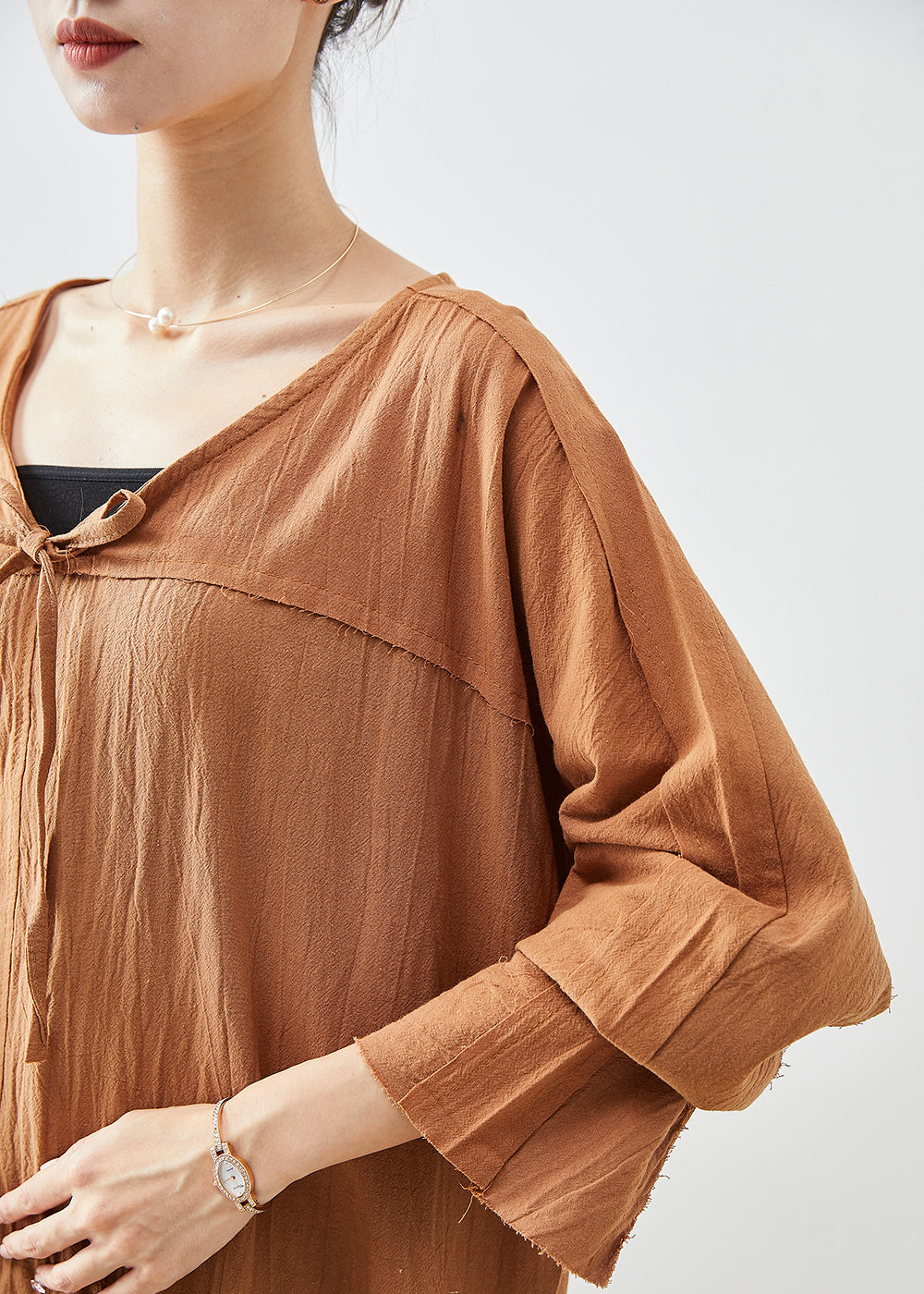 Diy Khaki Oversized Lace Up Linen Long Dress Fall