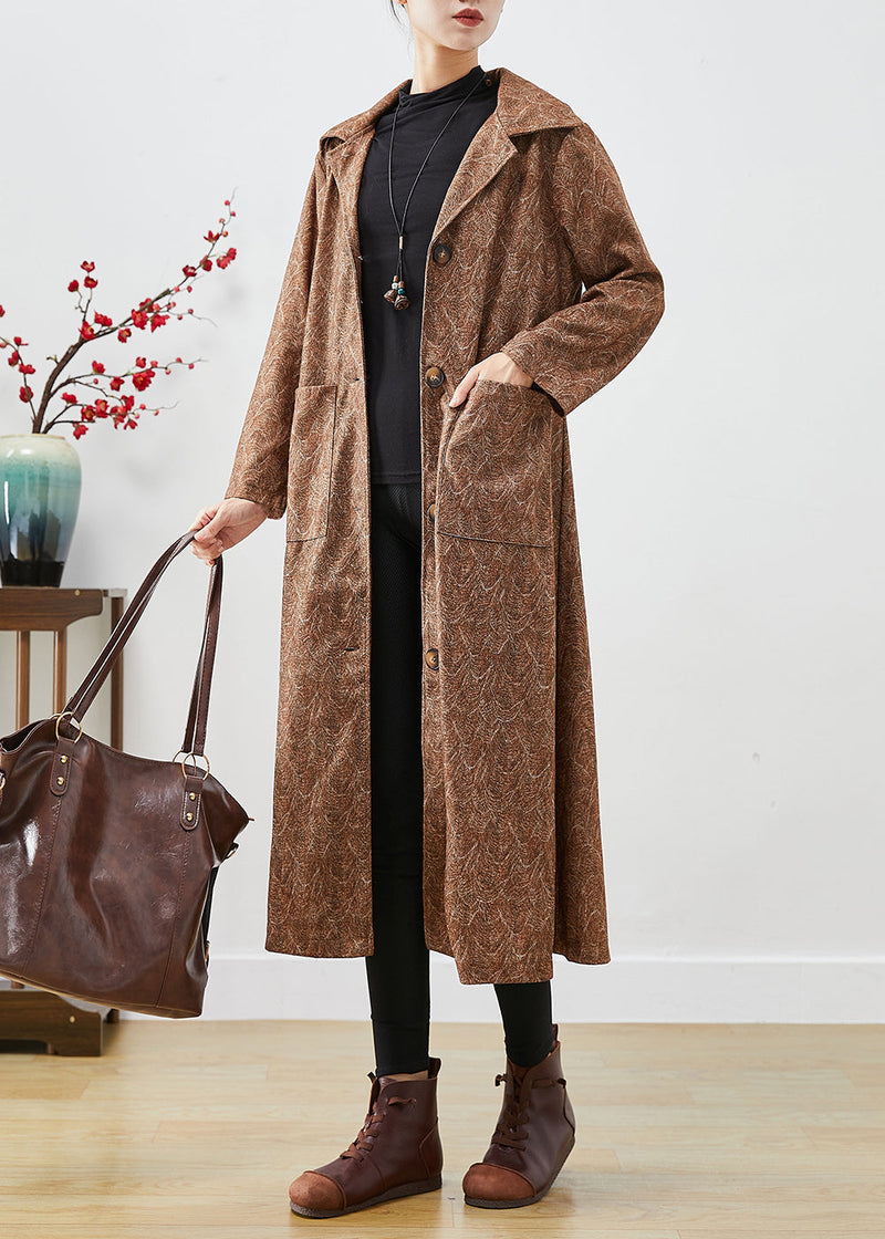 Diy Khaki Oversized Print Cotton Trench Coats Fall