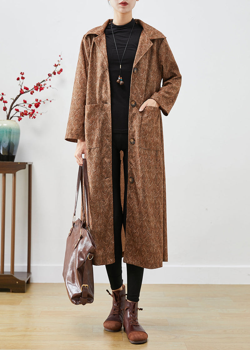 Diy Khaki Oversized Print Cotton Trench Coats Fall