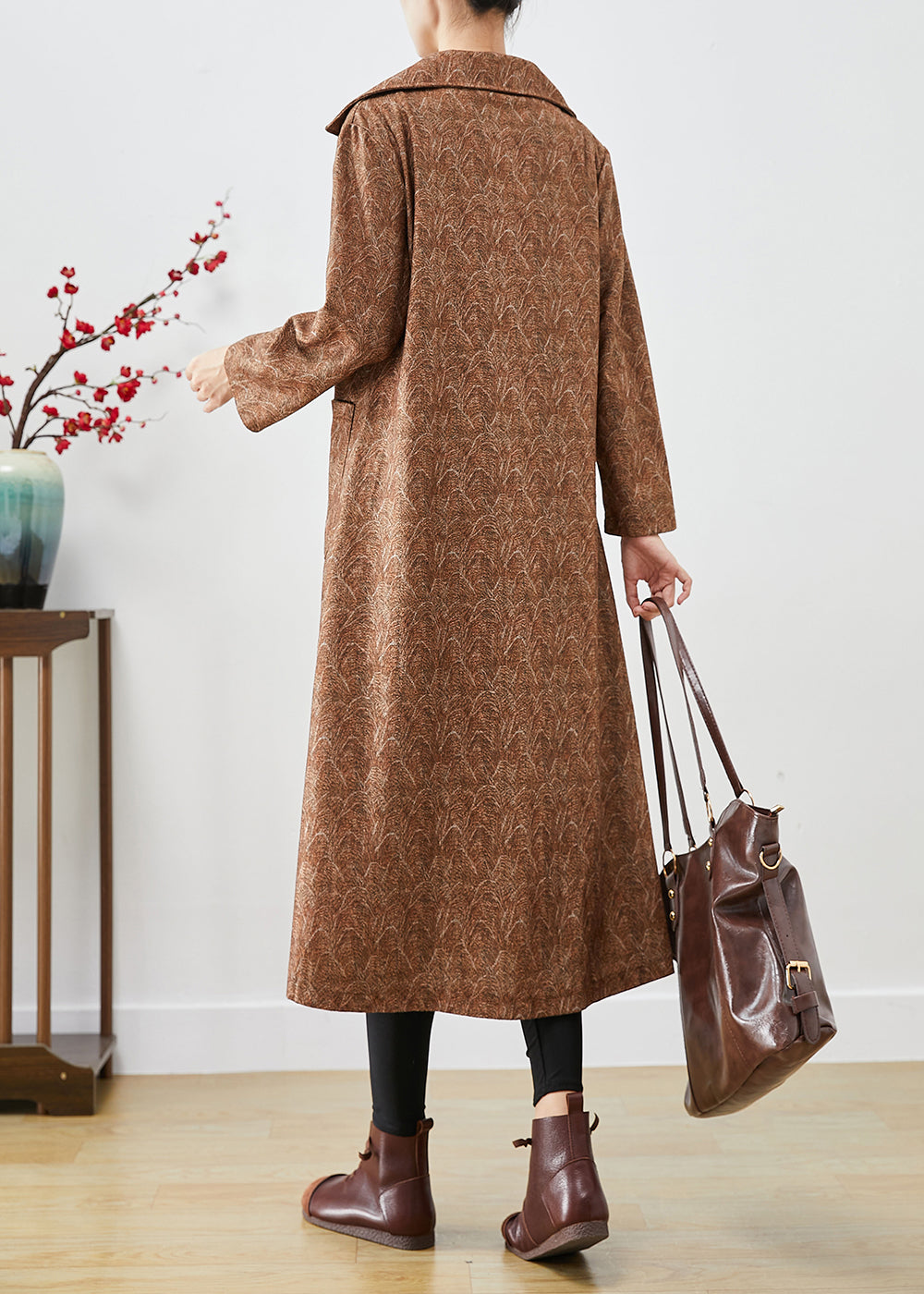 Diy Khaki Oversized Print Cotton Trench Coats Fall