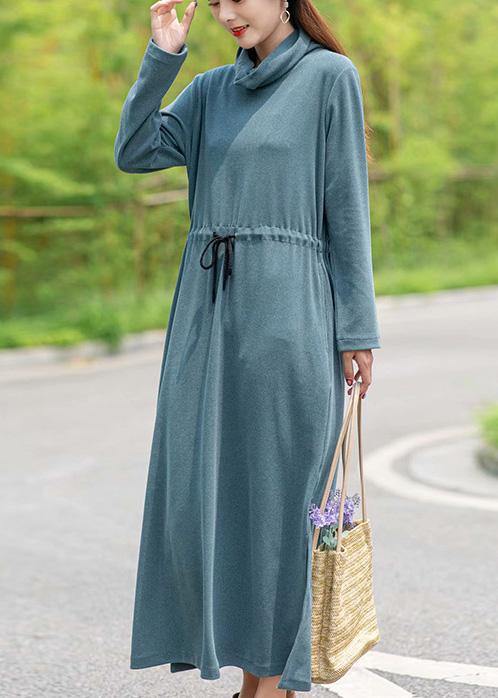 Diy Khaki Tunic Pattern High Neck Drawstring Spring Dresses