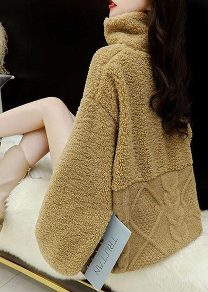 Diy Khaki Zip Up Fuzzy Fur Fluffy Knit Top Winter