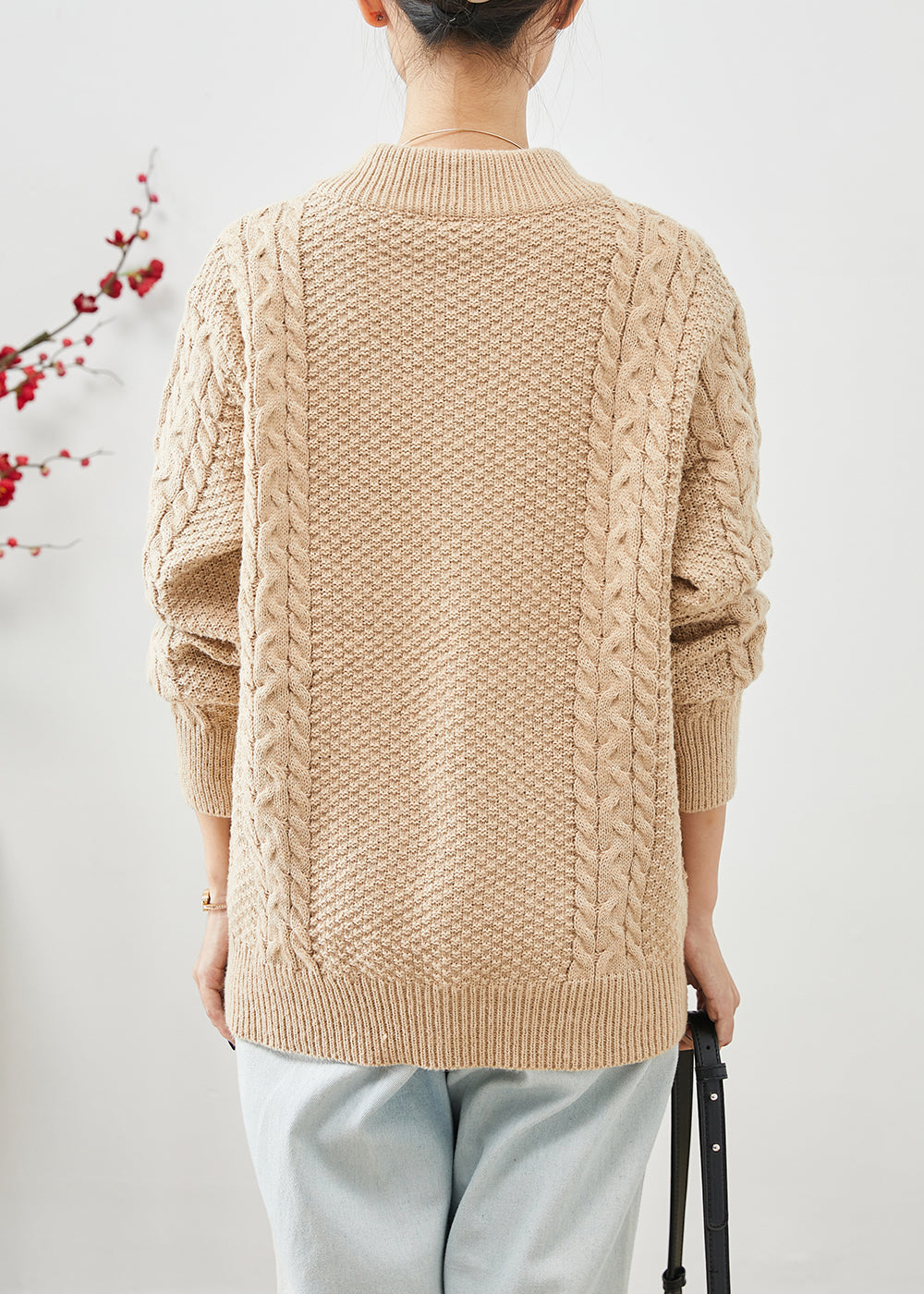 Diy Khaki Zip Up Thick Cable Knit Coats Fall