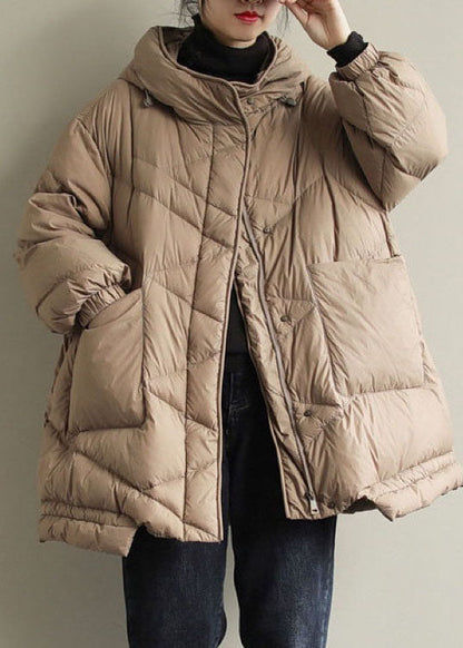 Diy Khaki Hooded Pockets Winter Duck Down Coat