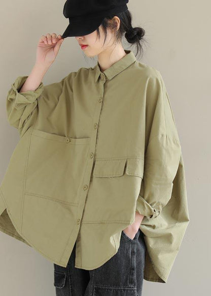 DIY Lapel Asymmetric Shirts Sleeve Khaki Shirt