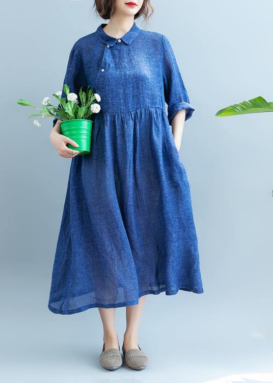 Diy Lapel Cotton Summer Clothes for Fabrics Blue Dress