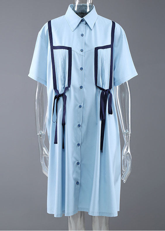 Diy Light Blue Button Peter Pan Collar Shirt Dress Short Sleeve