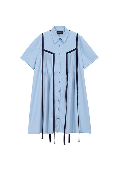 Diy Light Blue Button Peter Pan Collar Shirt Dress Short Sleeve